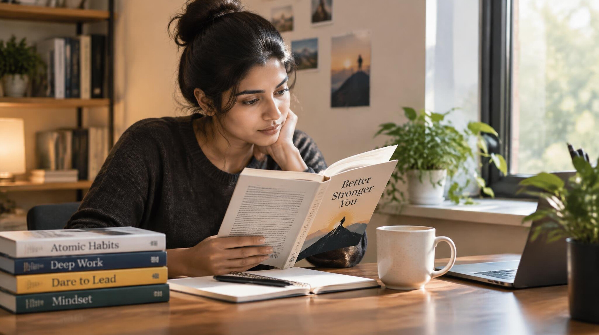 person reading self help book